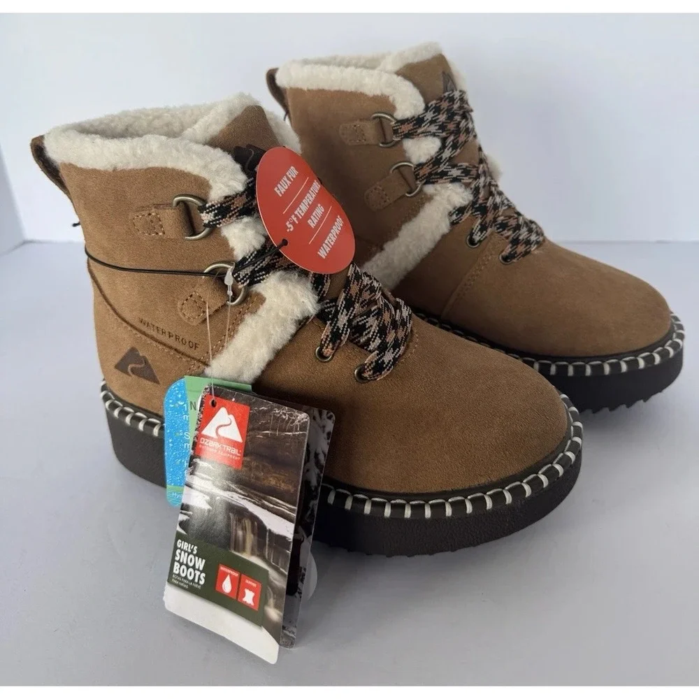 OZARK TRAIL GIRLS SIZE 12 Leather Platform Snow‎ Boots 3M THINSULATE WATERPROOF